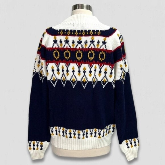 Vintage 90s JCPenney Fair Isle Ski Sweater Mock Neck Navy White Medium - Picture 2 of 11